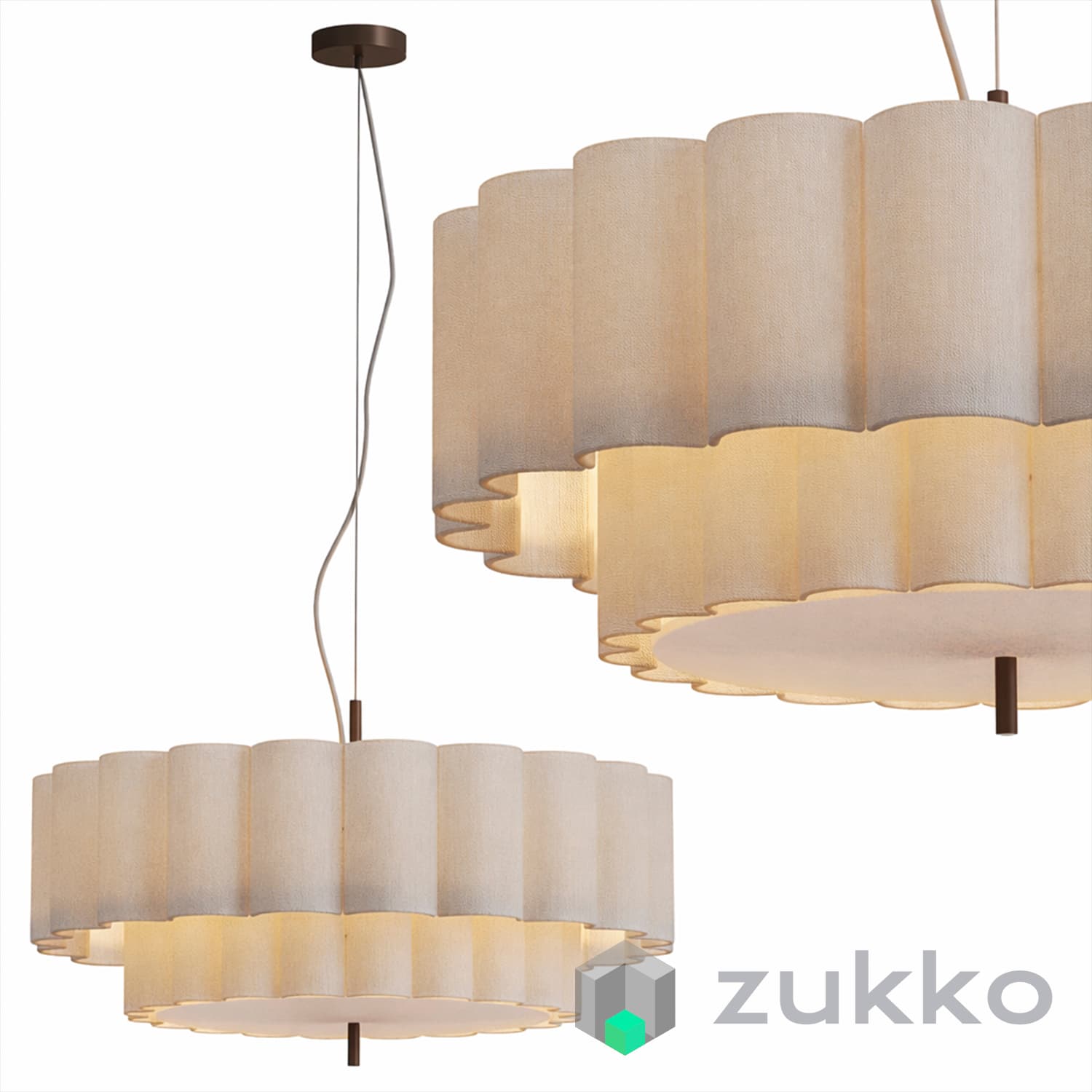 Folia large scalloped natural linen pendant - image 1