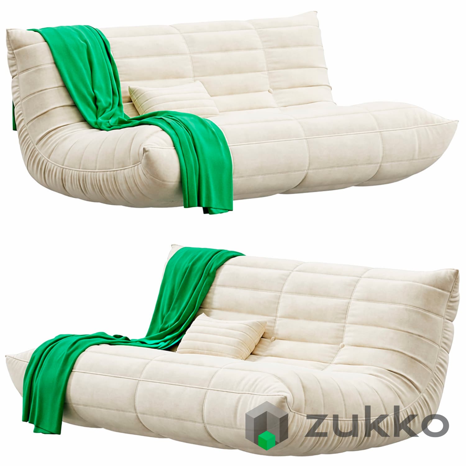 Blanchette Kail Microfiber Microsuede Armless 3-Seat Togo Three Seater Sofa - image 1